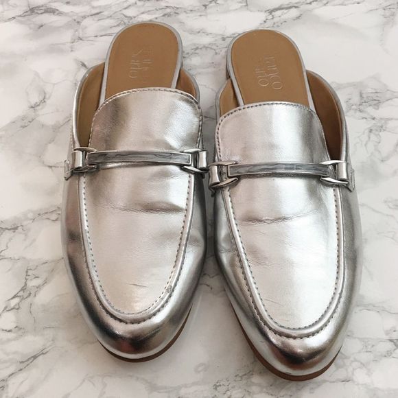 silver metallic mules